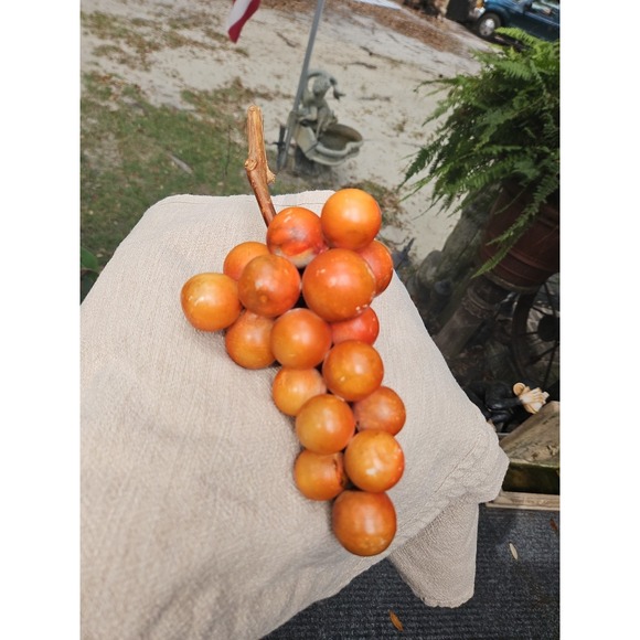 Vintage MCM Italian Alabaster Grape Cluster Orange Stone w/Wood Stem Mid-Mod 11" - Picture 2 of 10